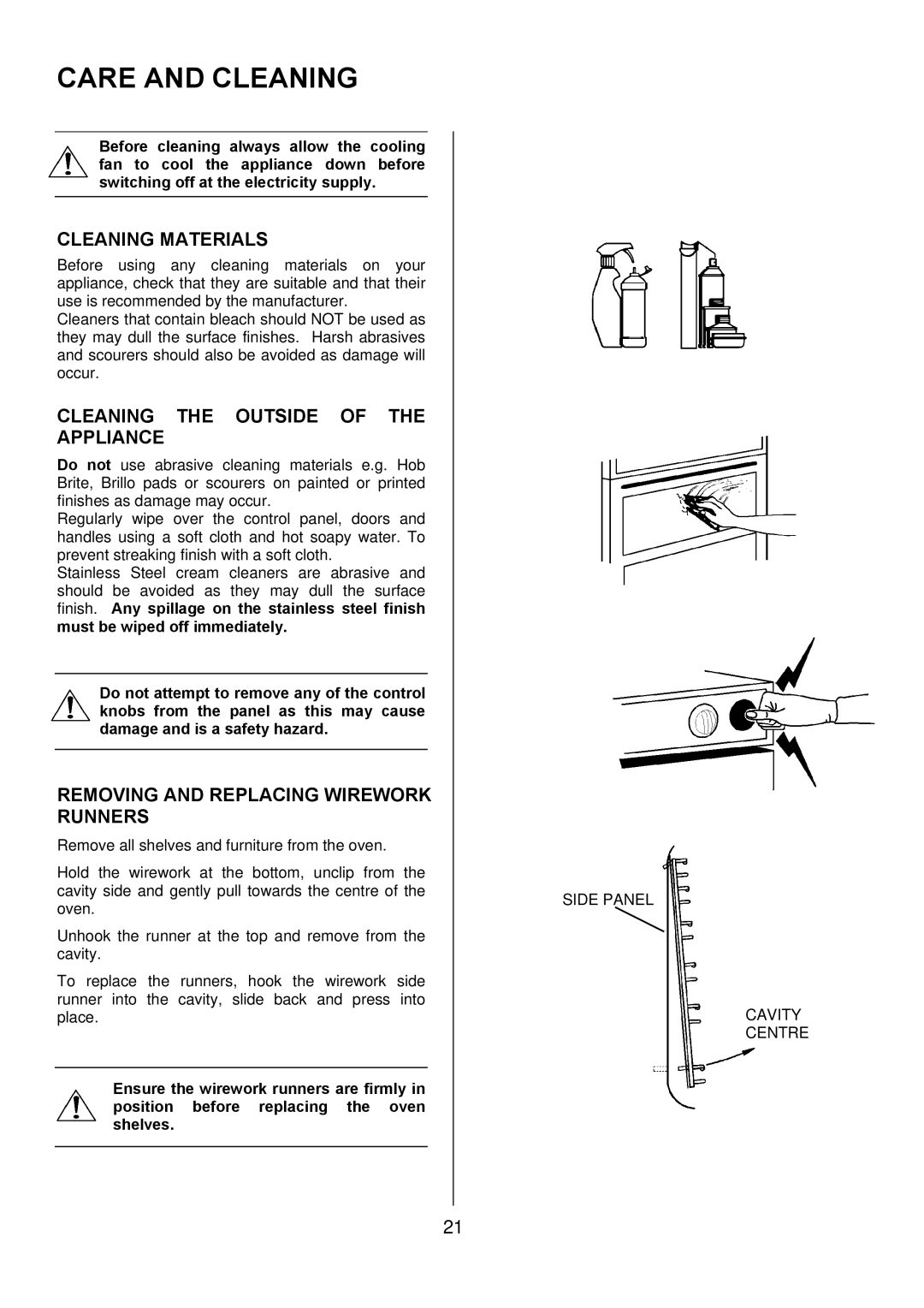 Zanussi ZDF 290 manual Care and Cleaning, Cleaning Materials, Cleaning the Outside of the Appliance 