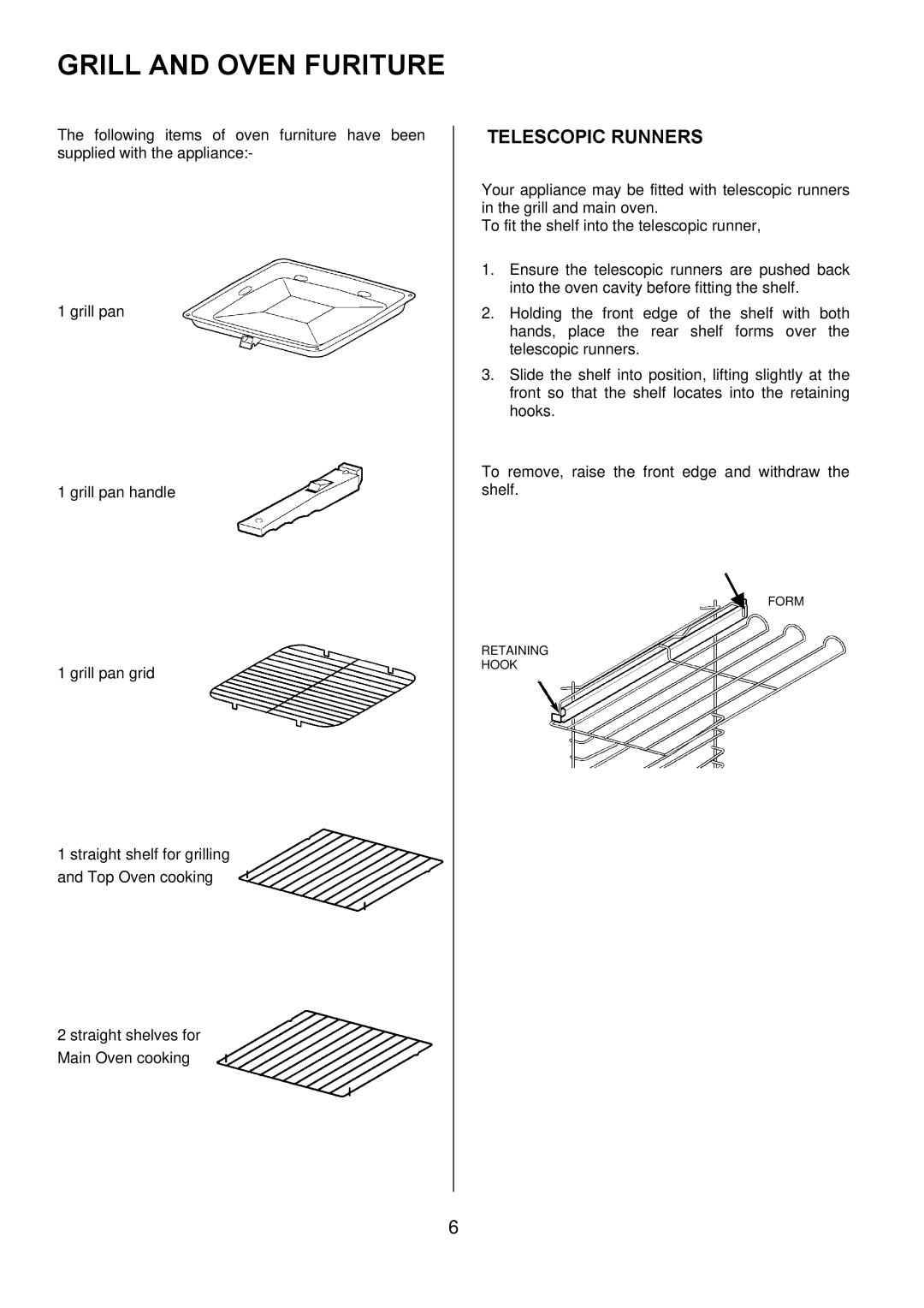 Zanussi ZDF 290 manual Grill and Oven Furiture, Telescopic Runners 