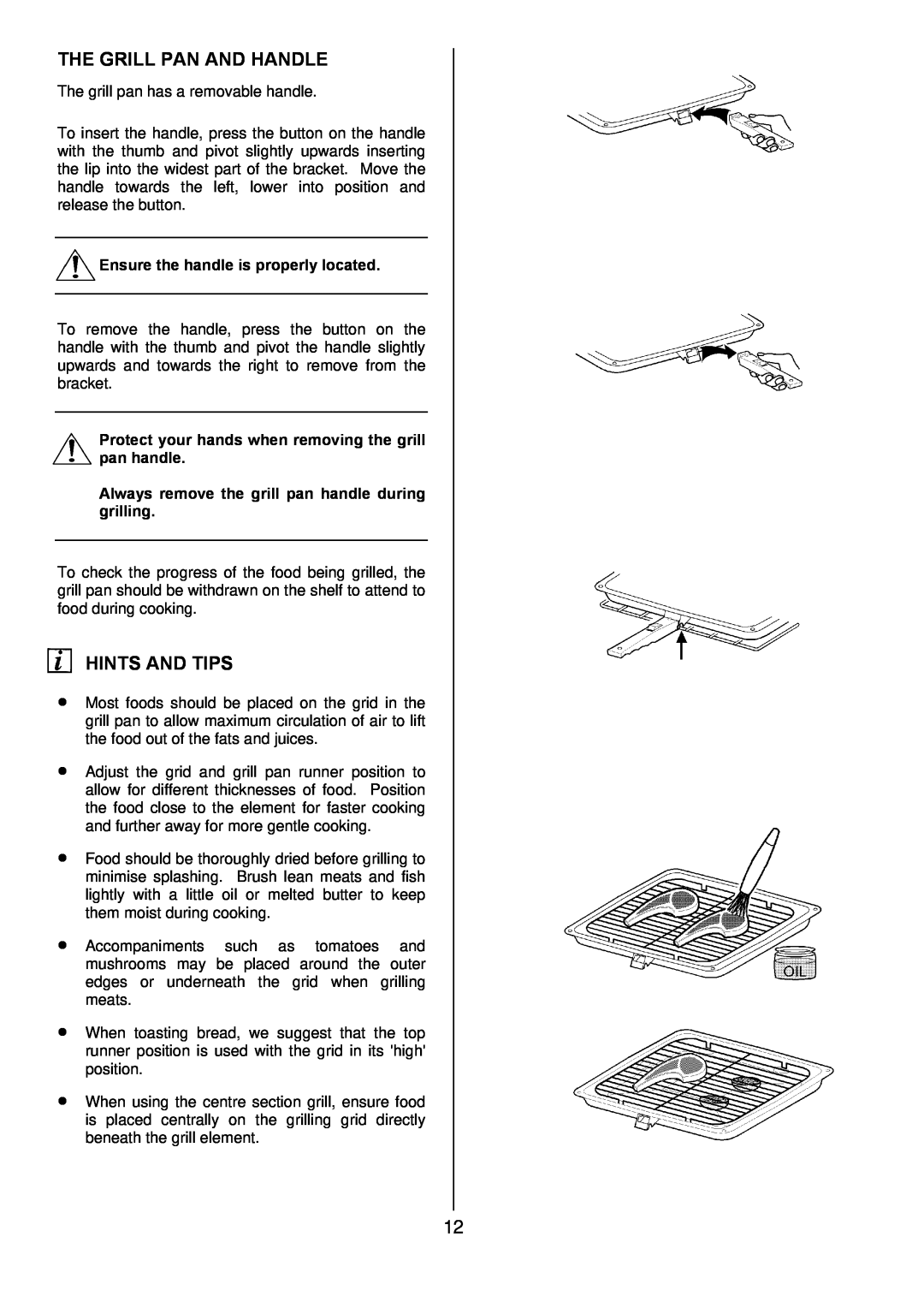 Zanussi ZDF 290 manual The Grill Pan And Handle, Hints And Tips, Ensure the handle is properly located 