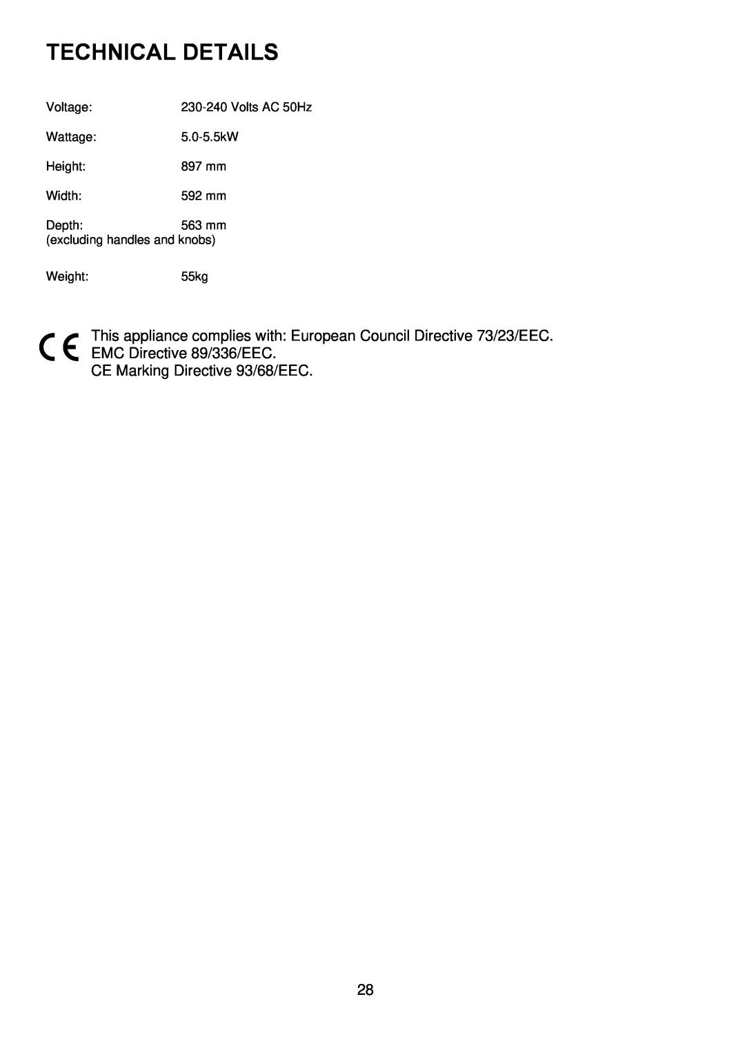 Zanussi ZDF 290 manual Technical Details, CE Marking Directive 93/68/EEC 