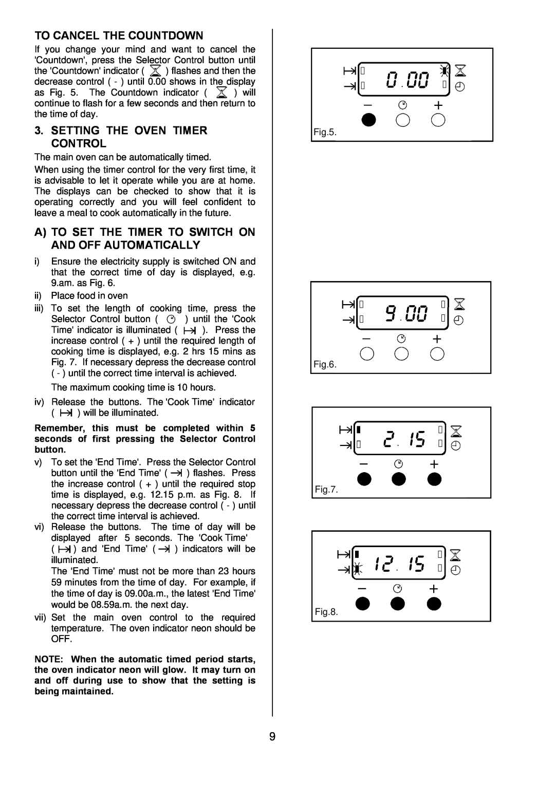 Zanussi ZDF 290 manual To Cancel The Countdown, Setting The Oven Timer Control 