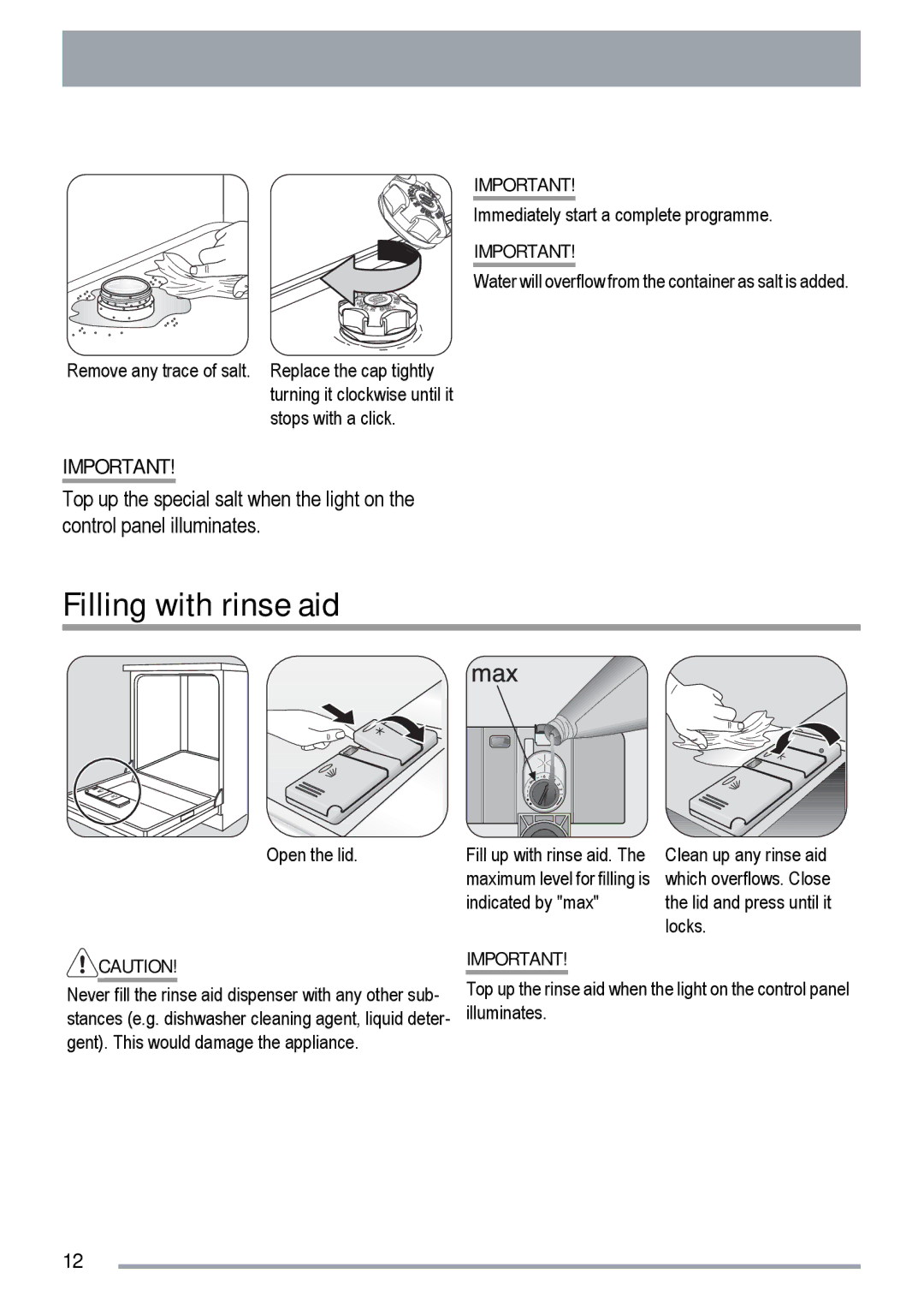 Zanussi ZDF 312 user manual Filling with rinse aid 