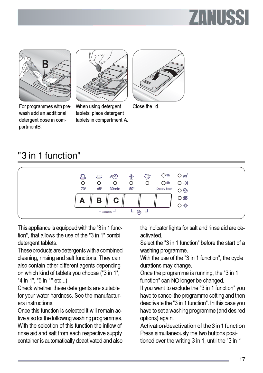 Zanussi ZDF 312 user manual function 