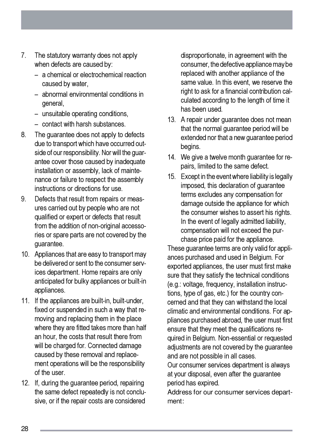 Zanussi ZDF 312 user manual Address for our consumer services depart- ment 