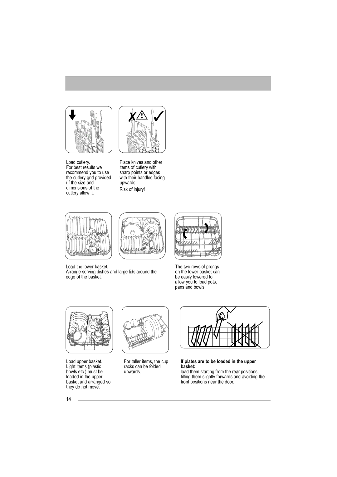 Zanussi ZDF 501 user manual If plates are to be loaded in the upper basket 