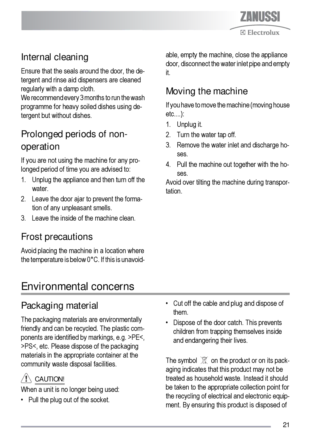 Zanussi ZDF 511 manual Environmental concerns 