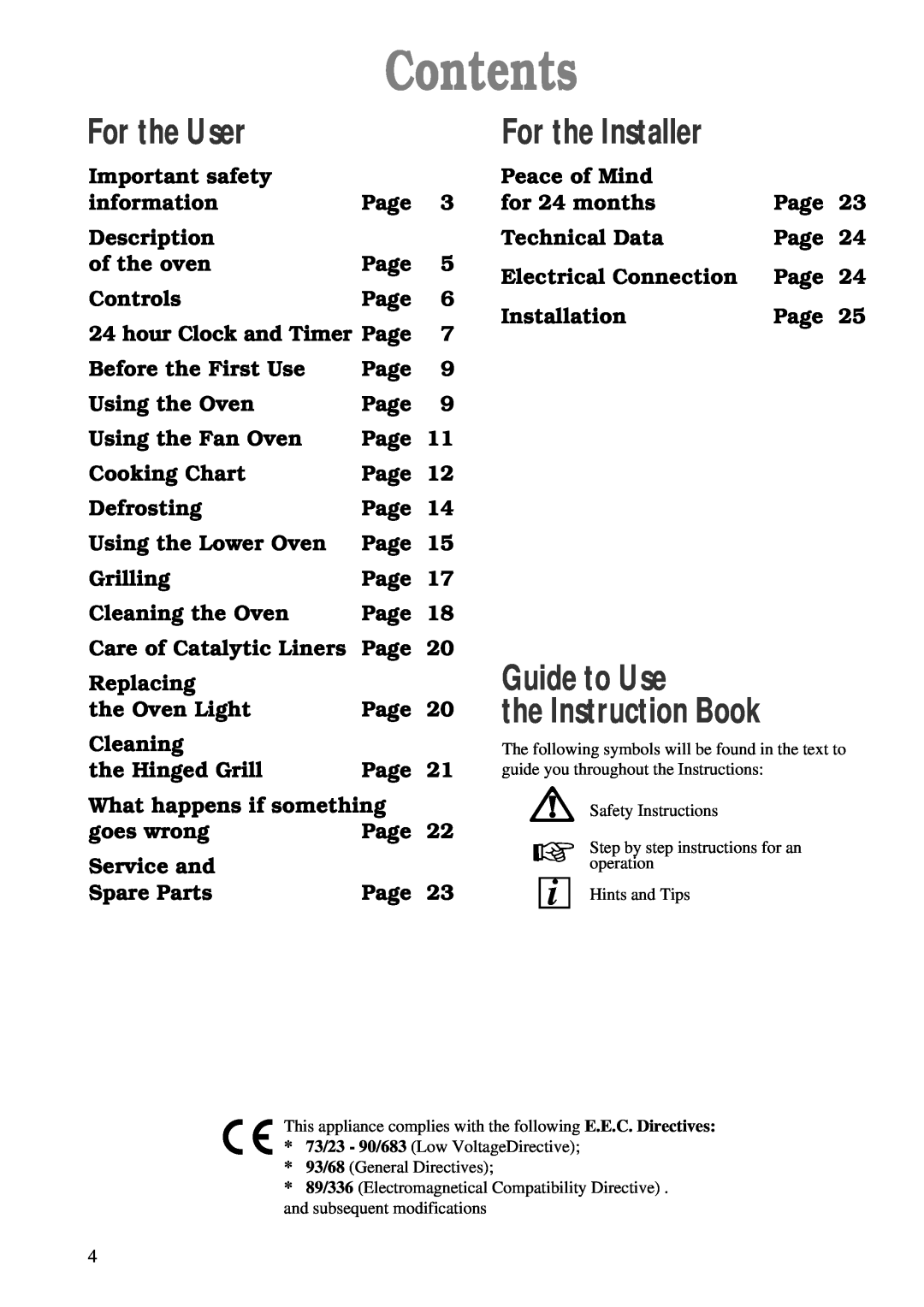 Zanussi ZDF 866 manual Contents, For the User, For the Installer, Guide to Use the Instruction Book 