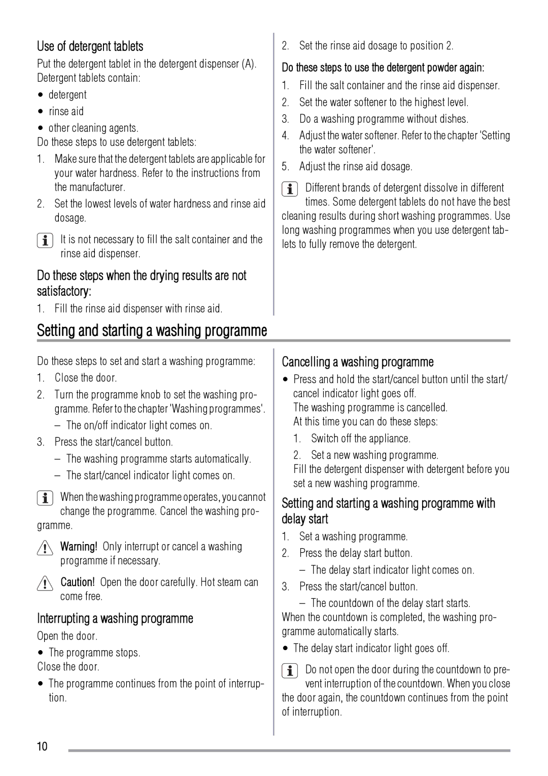 Zanussi ZDF2020, 156985811-00-082009 user manual Setting and starting a washing programme 