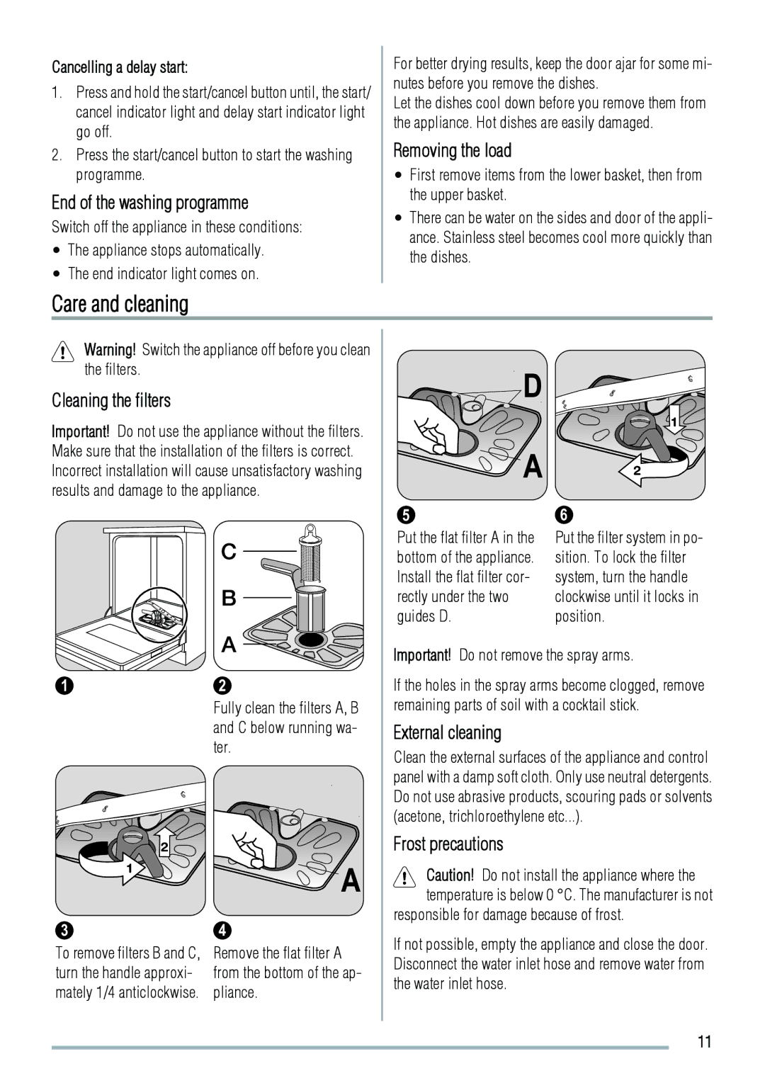 Zanussi 156985811-00-082009, ZDF2020 user manual Care and cleaning 