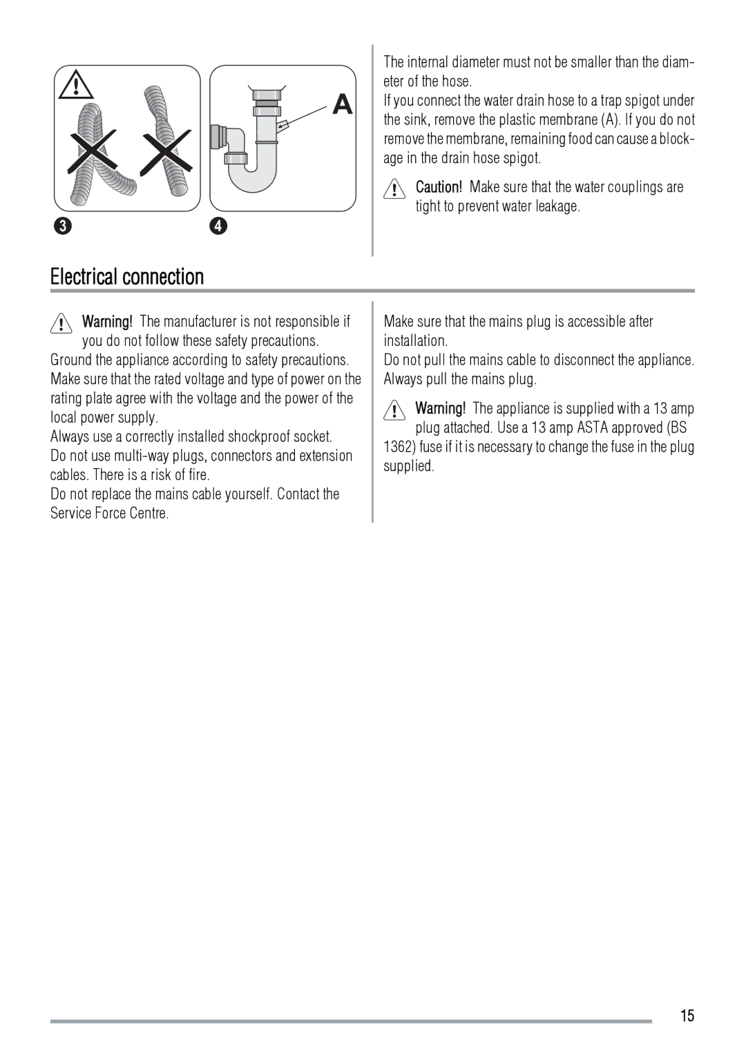 Zanussi 156985811-00-082009, ZDF2020 user manual Electrical connection 