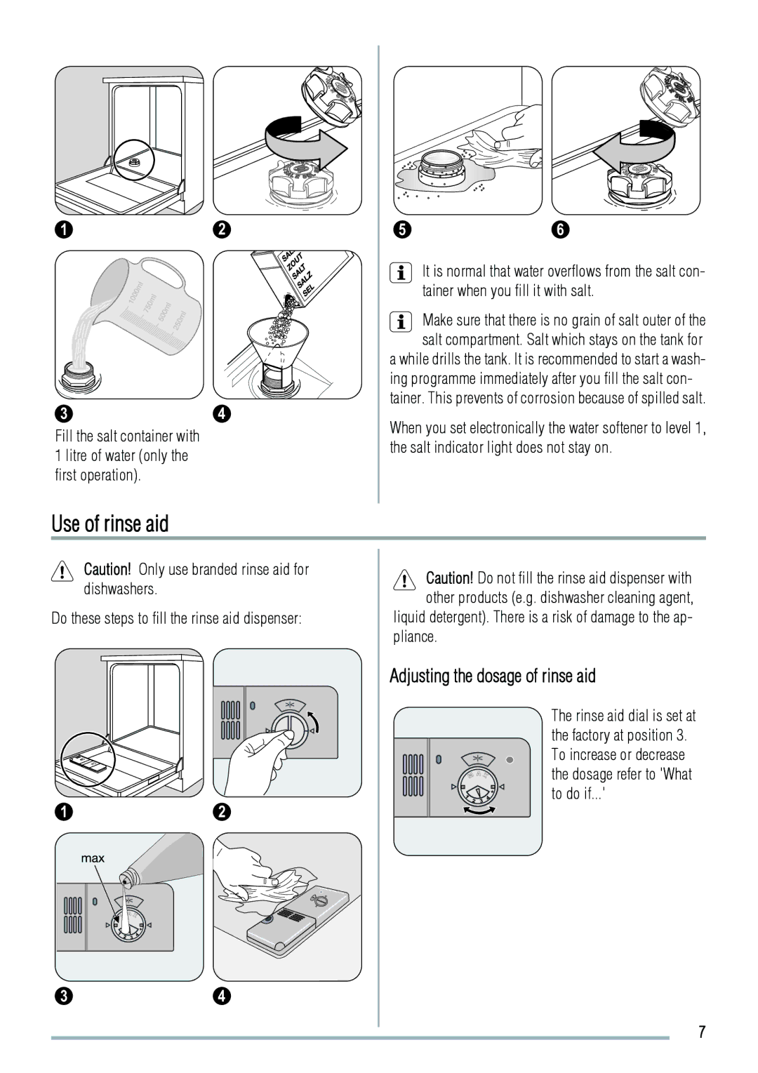 Zanussi 156985811-00-082009, ZDF2020 user manual Use of rinse aid, Adjusting the dosage of rinse aid, Pliance 