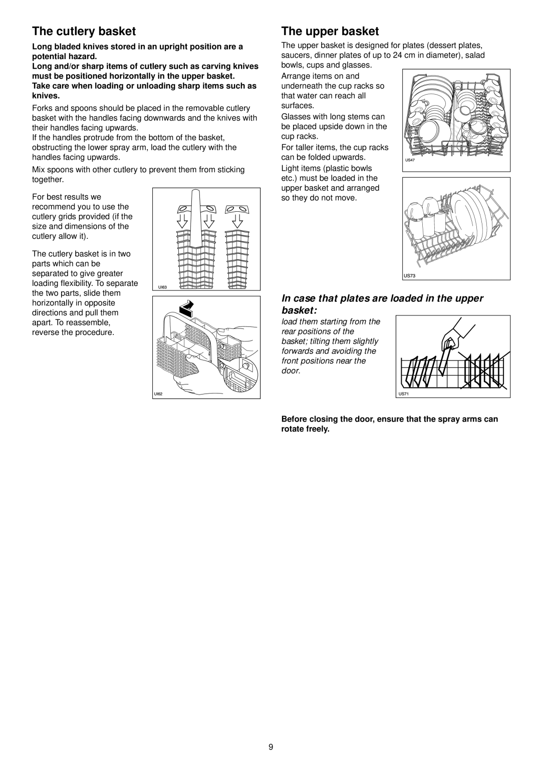 Zanussi ZDF301 manual Cutlery basket, Upper basket, Arrange items on 