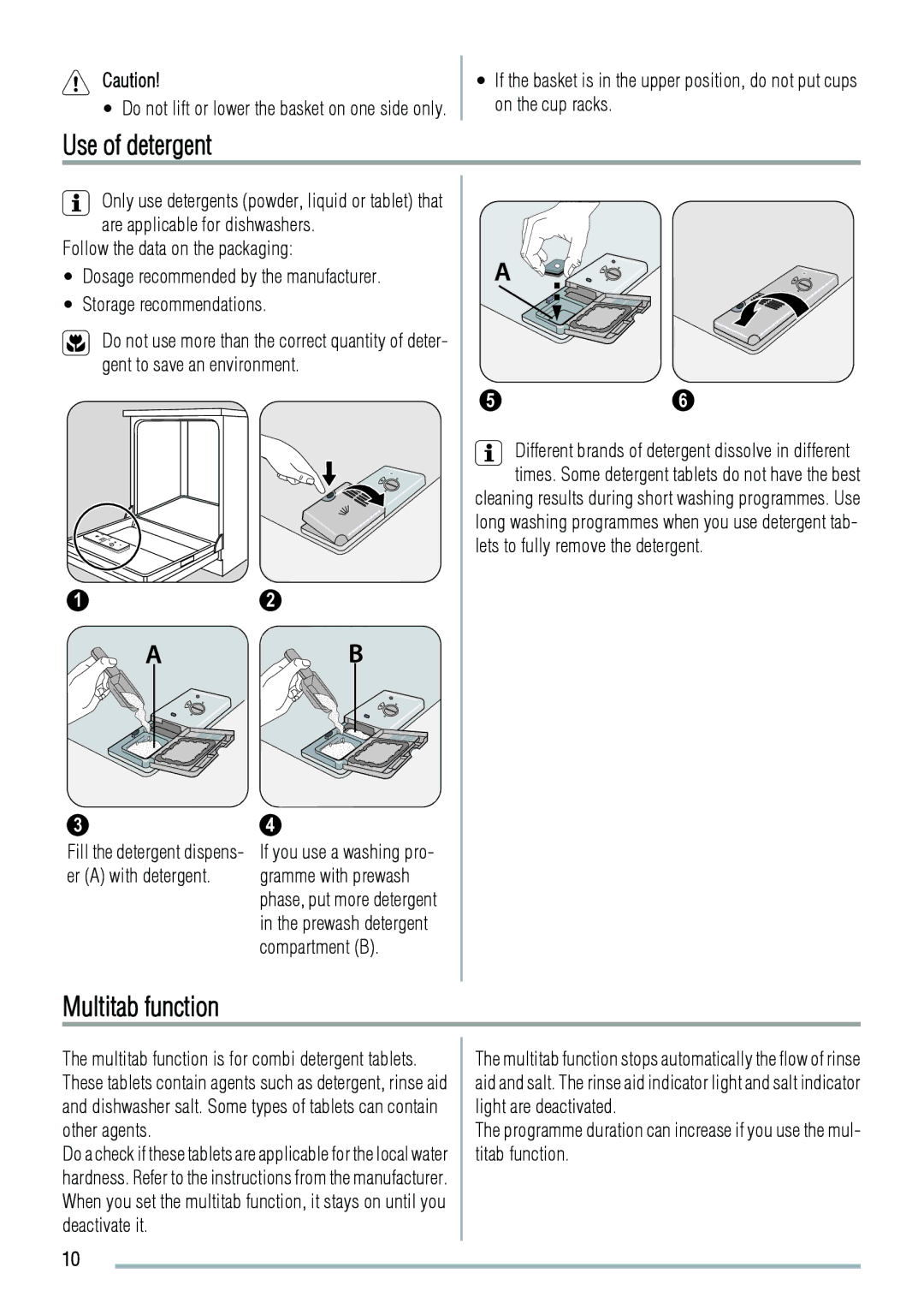 Zanussi ZDF3020 manual Use of detergent, Multitab function 