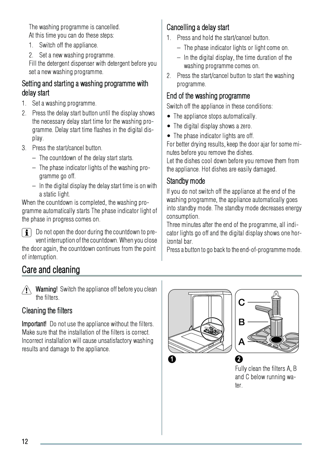 Zanussi ZDF3020 manual Care and cleaning 