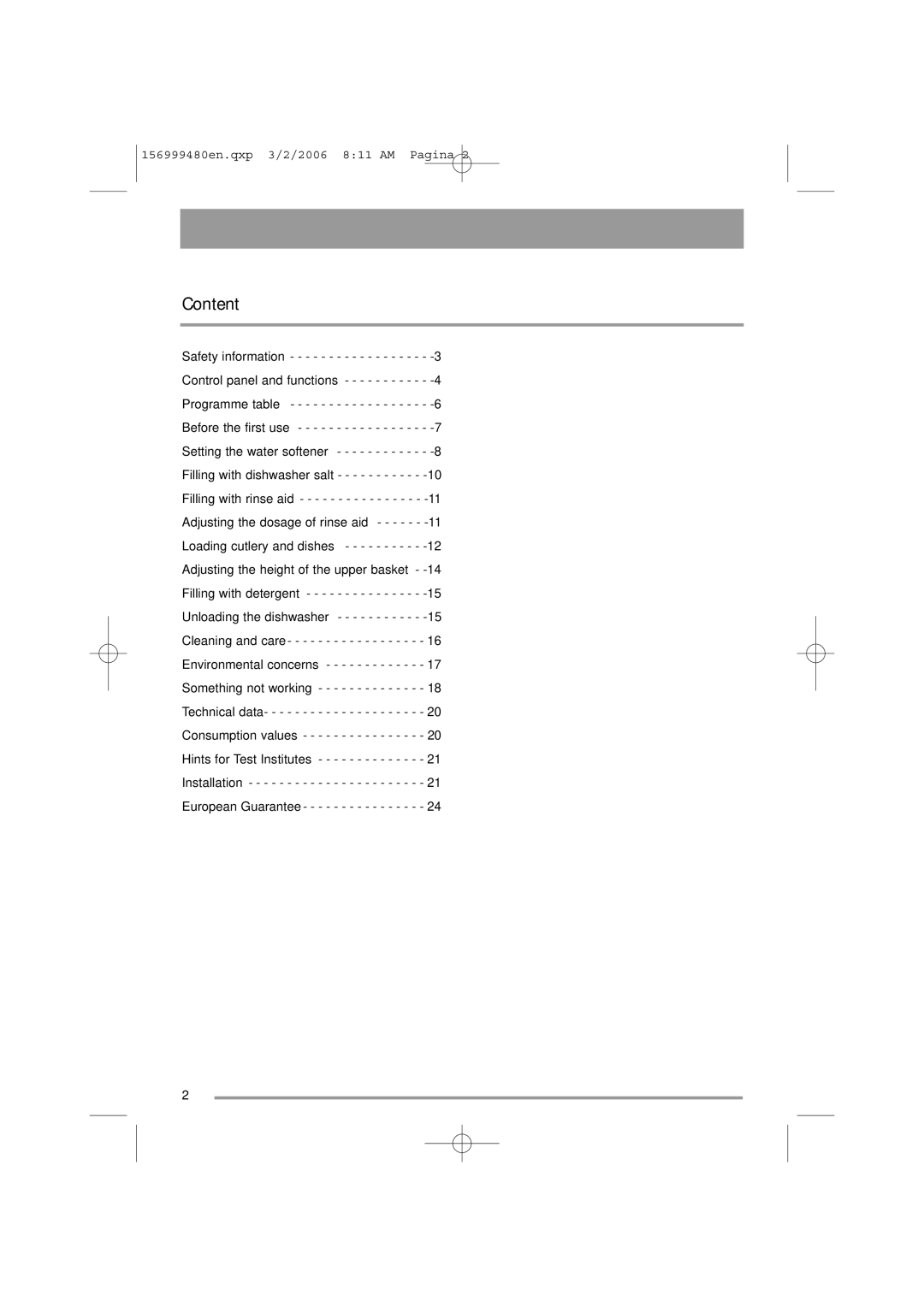 Zanussi ZDF311 user manual Content 