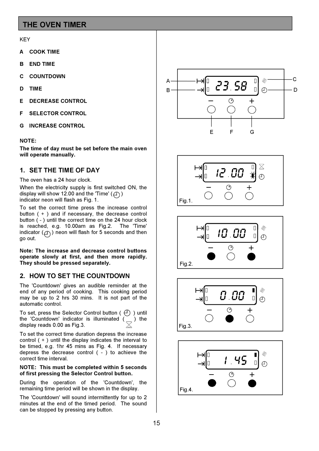 Zanussi ZDF490 manual Oven Timer, SET the Time of DAY, HOW to SET the Countdown 