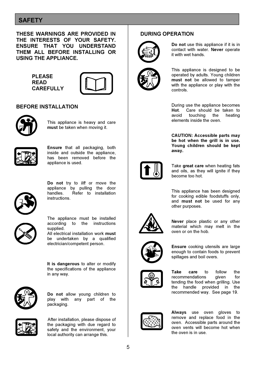 Zanussi ZDF490 manual Safety, During Operation 