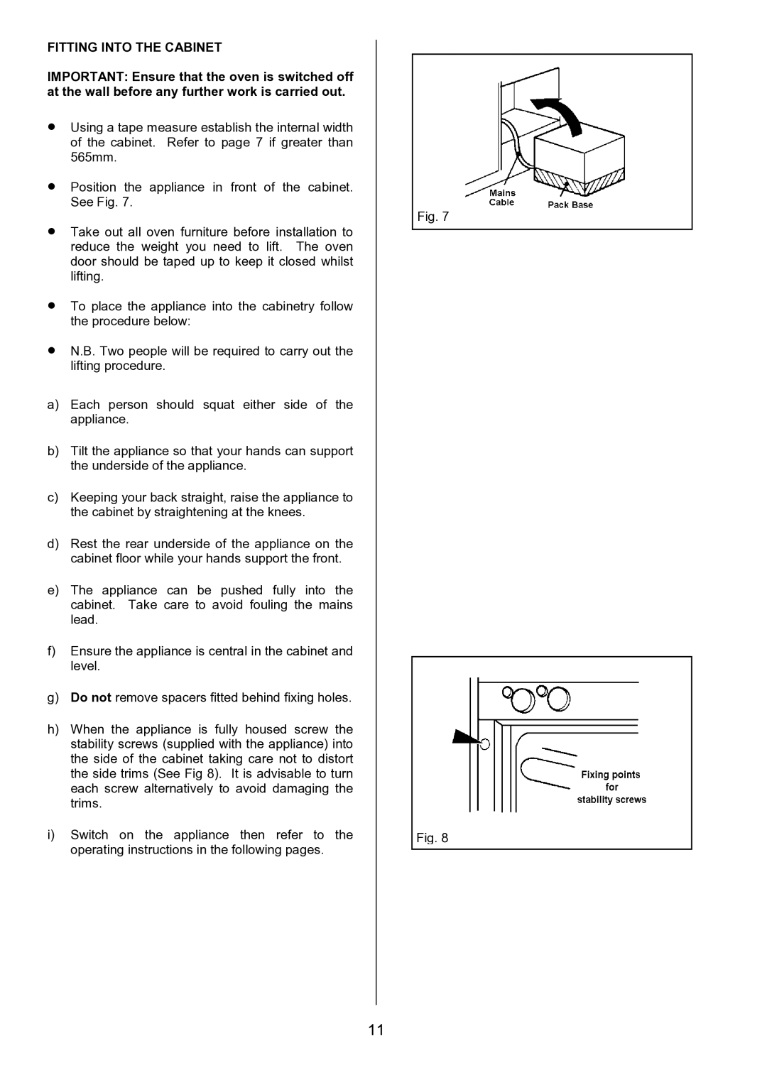 Zanussi ZDF867 manual Fitting Into the Cabinet 