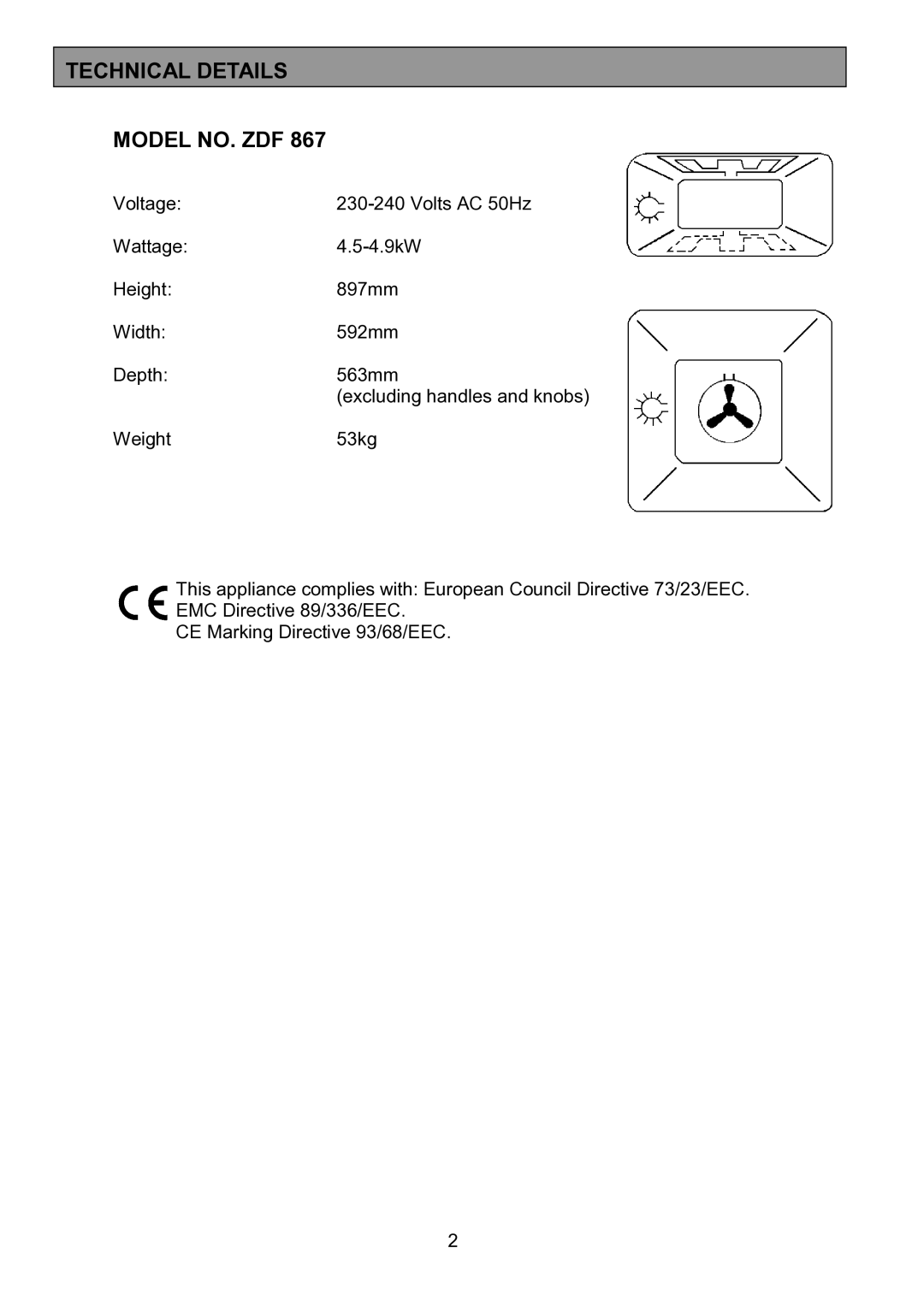 Zanussi ZDF867 manual Technical Details Model NO. ZDF 