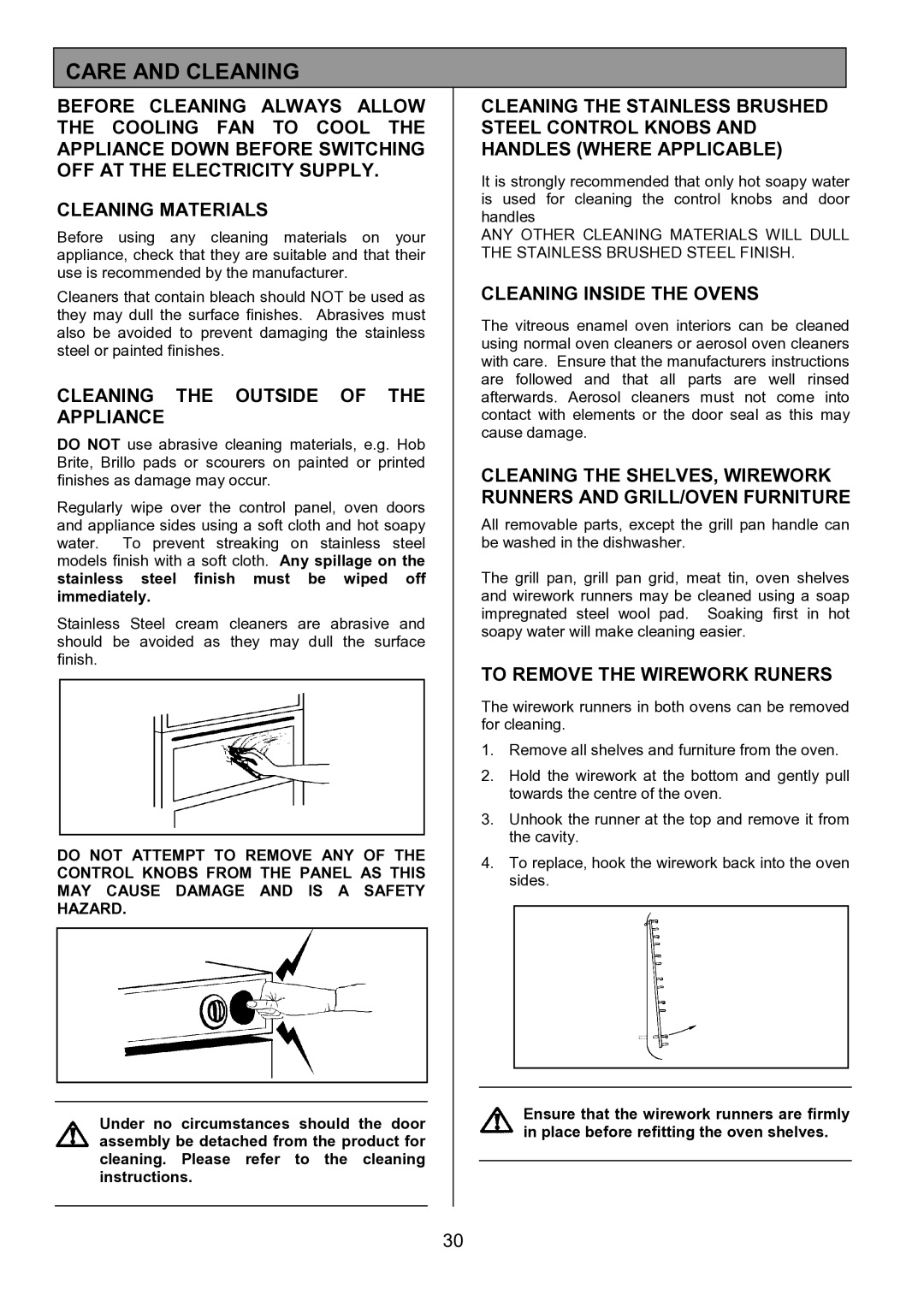 Zanussi ZDF867 manual Care and Cleaning, Cleaning the Outside of the Appliance, Cleaning Inside the Ovens 