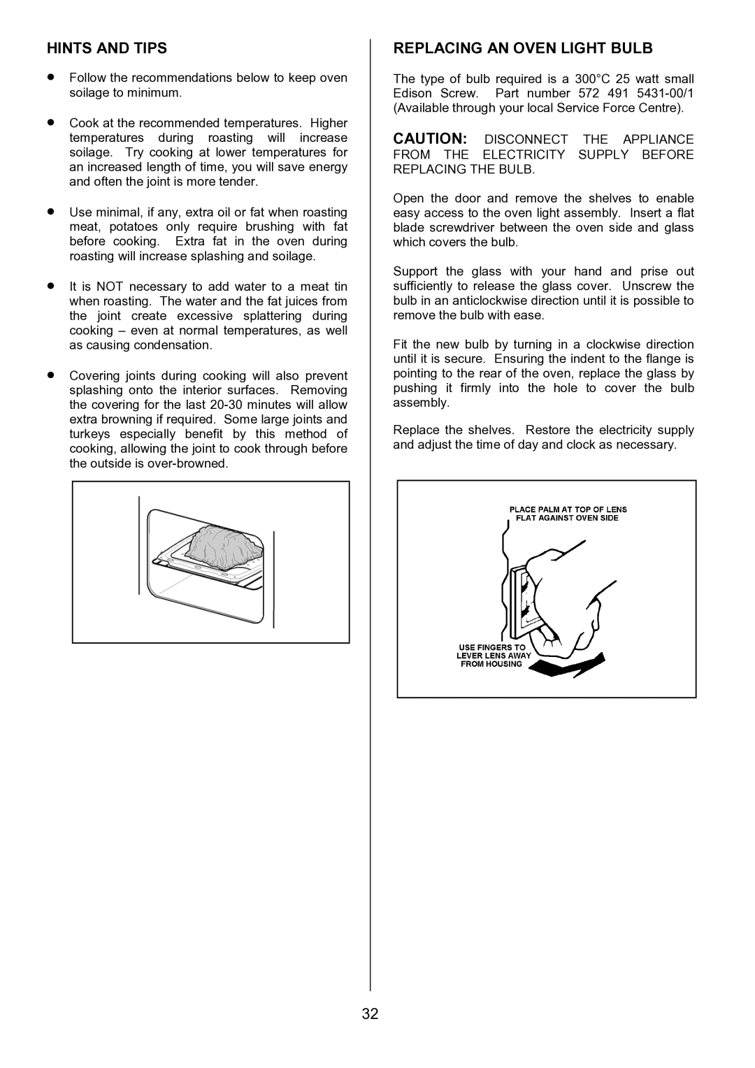 Zanussi ZDF867 manual Hints and Tips, Replacing AN Oven Light Bulb 