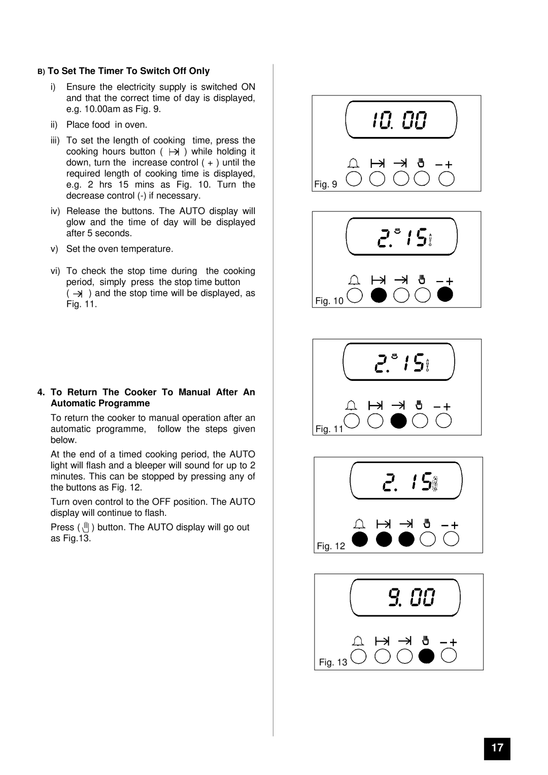 Zanussi ZDF867X manual To Set The Timer To Switch Off Only, To Return The Cooker To Manual After An Automatic Programme 