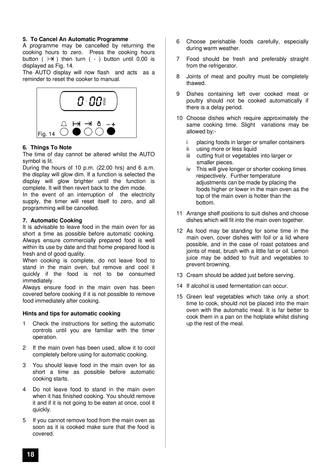 Zanussi ZDF867X To Cancel An Automatic Programme, Things To Note, Automatic Cooking, Hints and tips for automatic cooking 