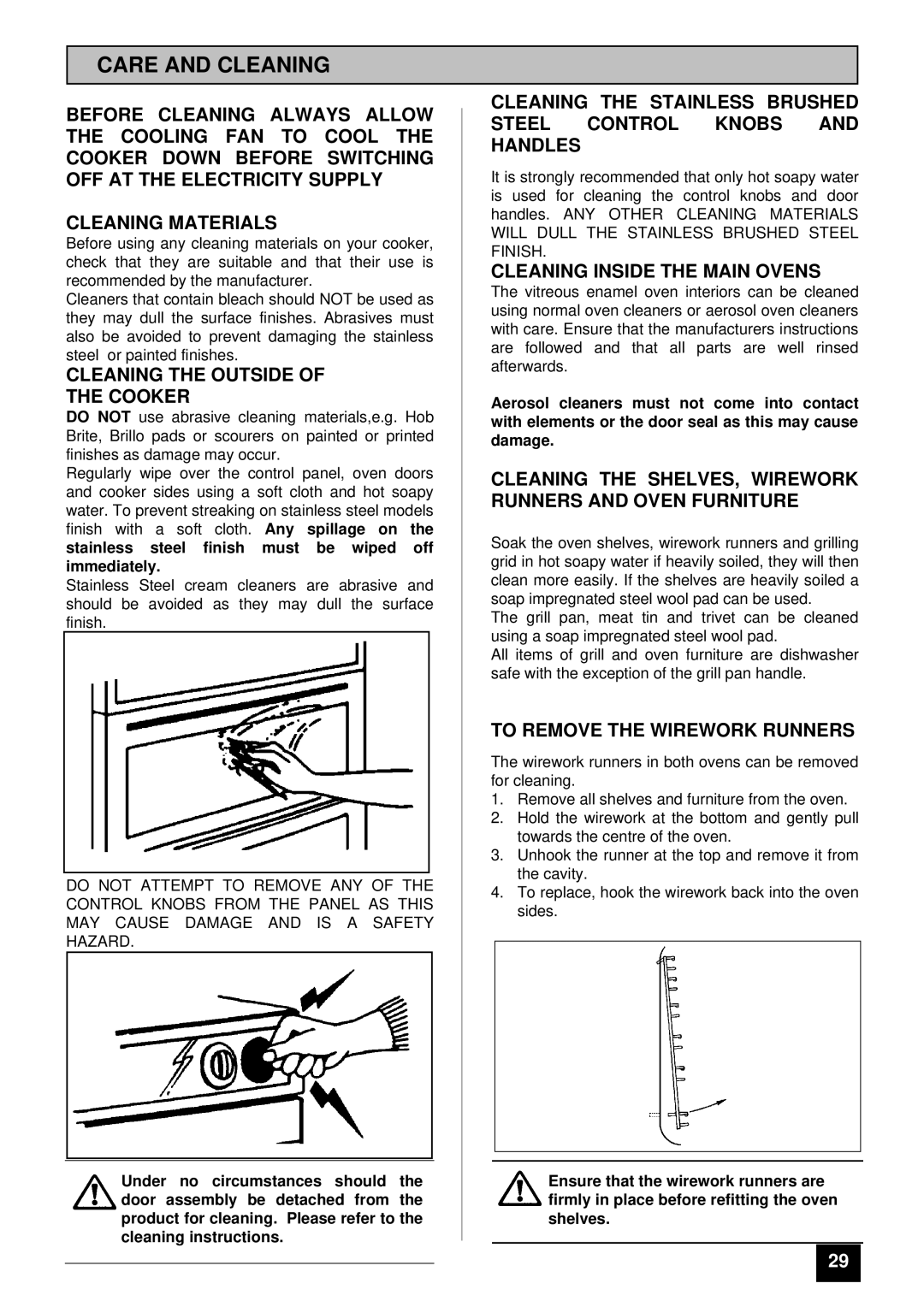 Zanussi ZDF867X manual Care and Cleaning, Cleaning the Outside Cooker, Cleaning Inside the Main Ovens 