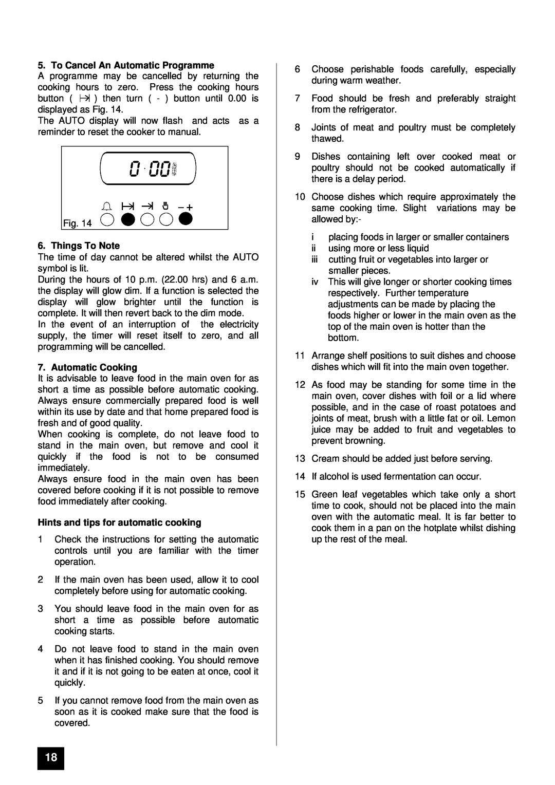 Zanussi ZDF867X To Cancel An Automatic Programme, Things To Note, Automatic Cooking, Hints and tips for automatic cooking 
