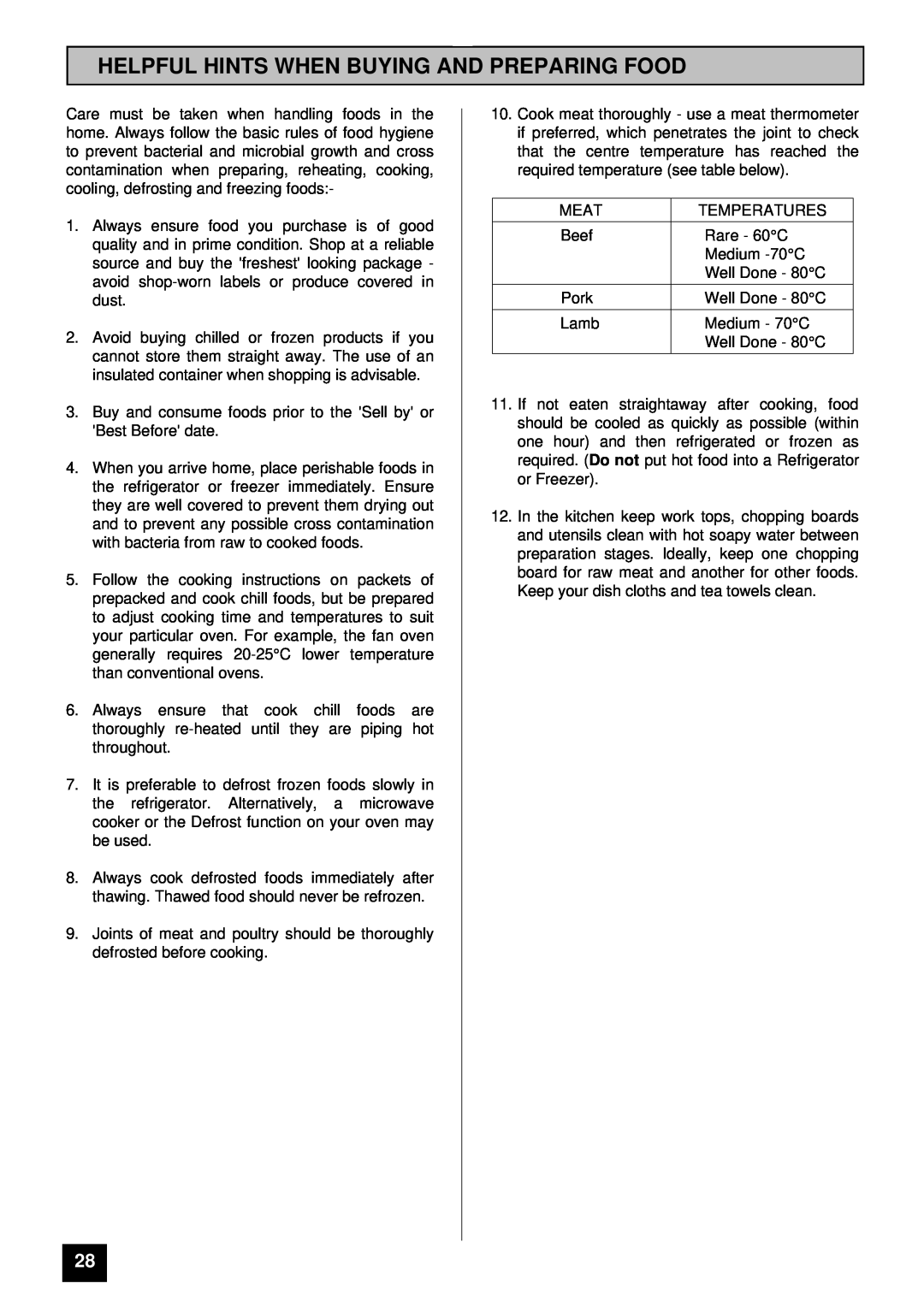 Zanussi ZDF867X manual Helpful Hints When Buying And Preparing Food 