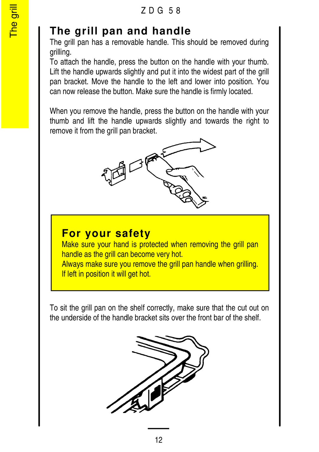 Zanussi ZDG 58 manual Grill pan and handle 