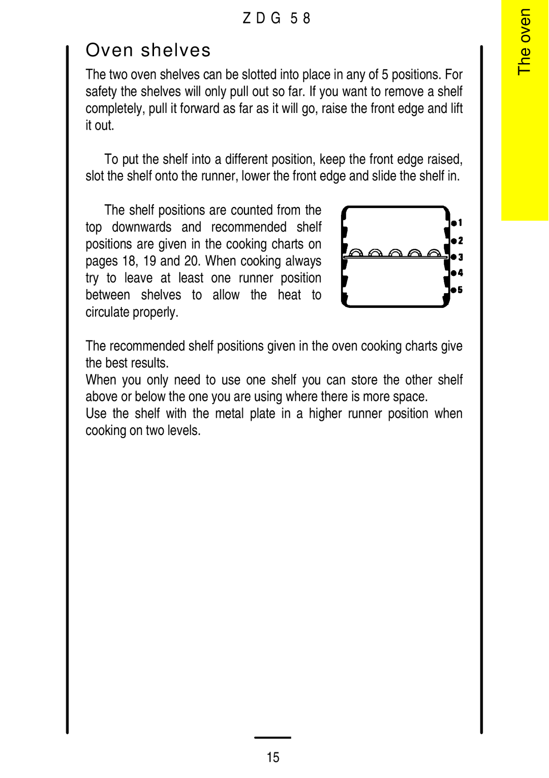 Zanussi ZDG 58 manual Oven shelves 