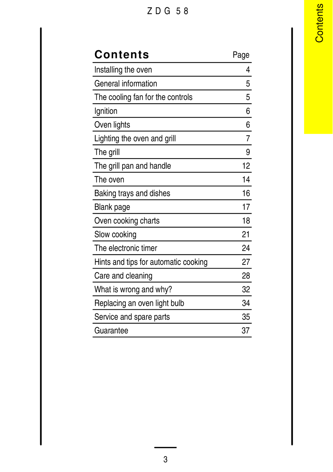 Zanussi ZDG 58 manual Contents 