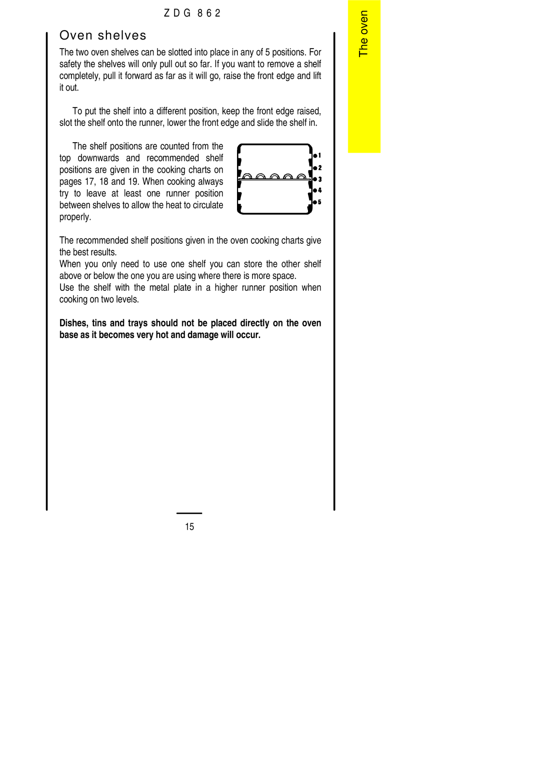 Zanussi ZDG 862 manual Oven shelves 