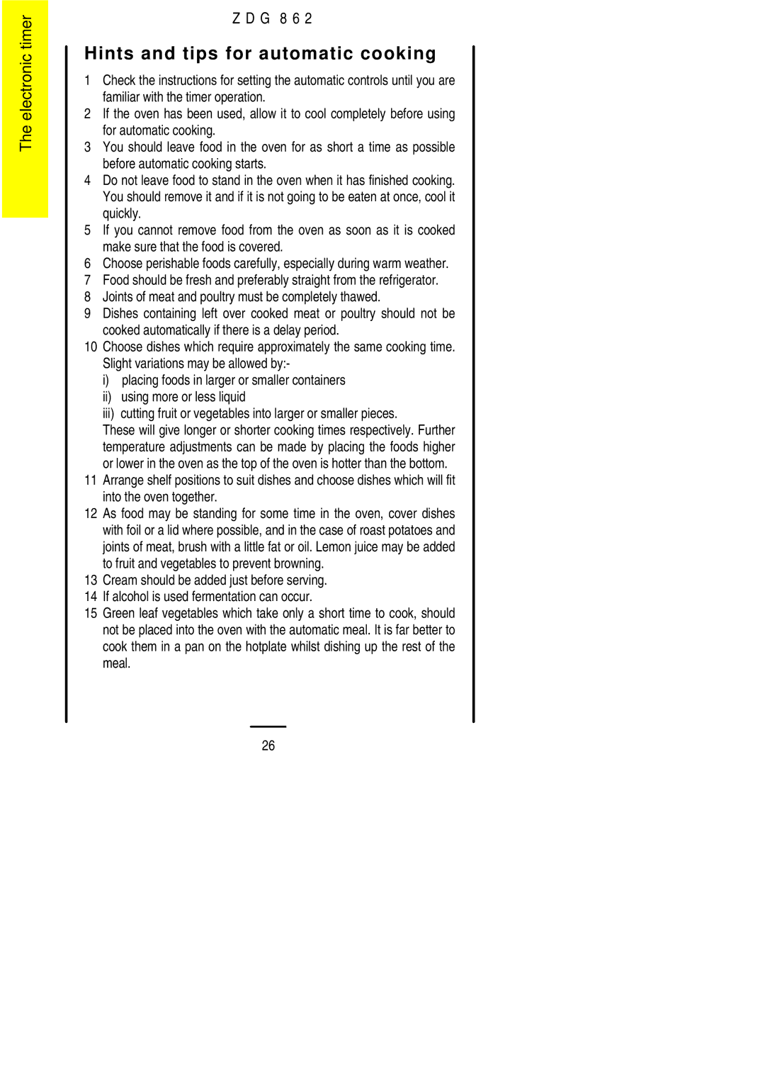 Zanussi ZDG 862 manual Hints and tips for automatic cooking 