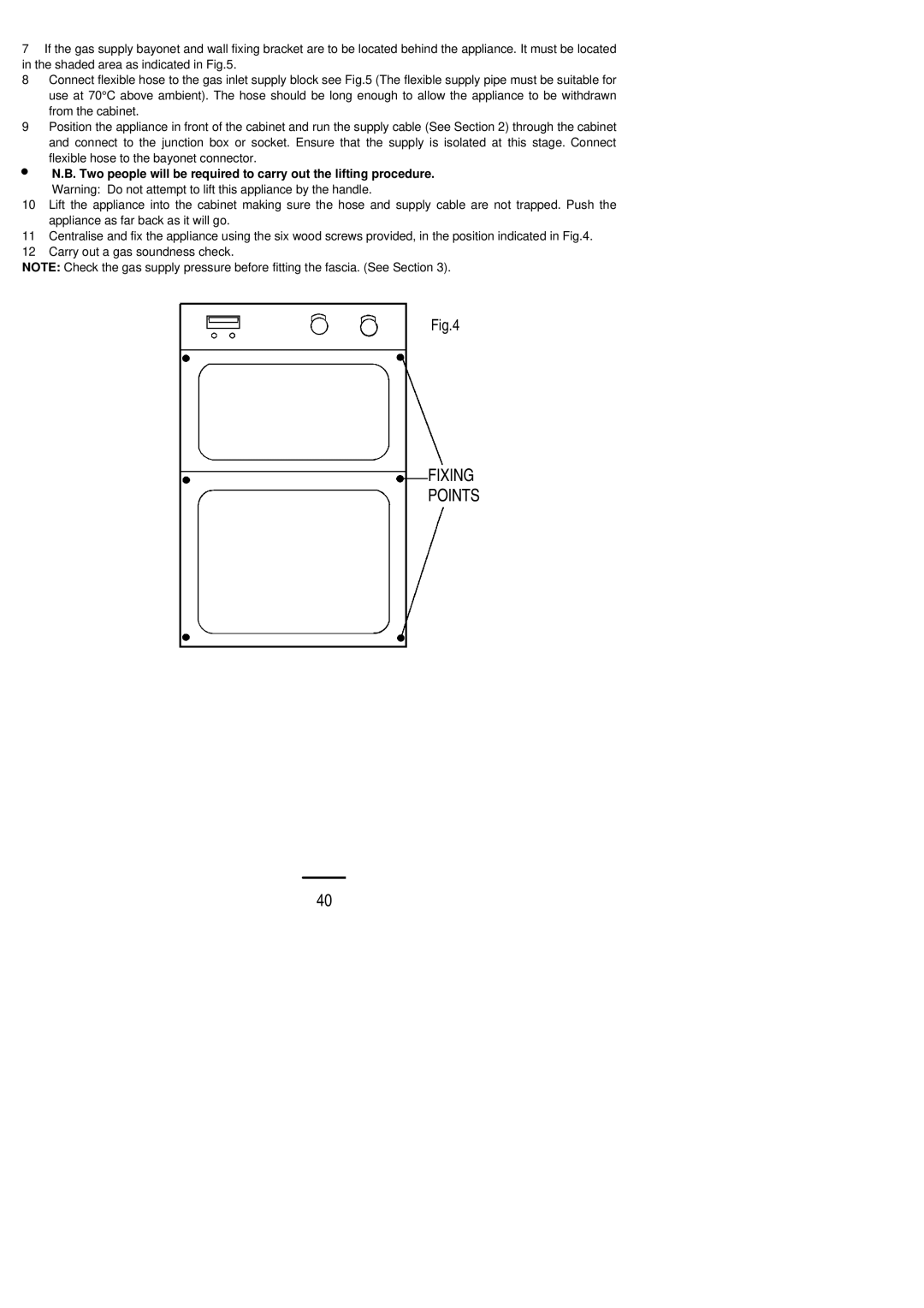 Zanussi ZDG 862 manual Fixing Points 