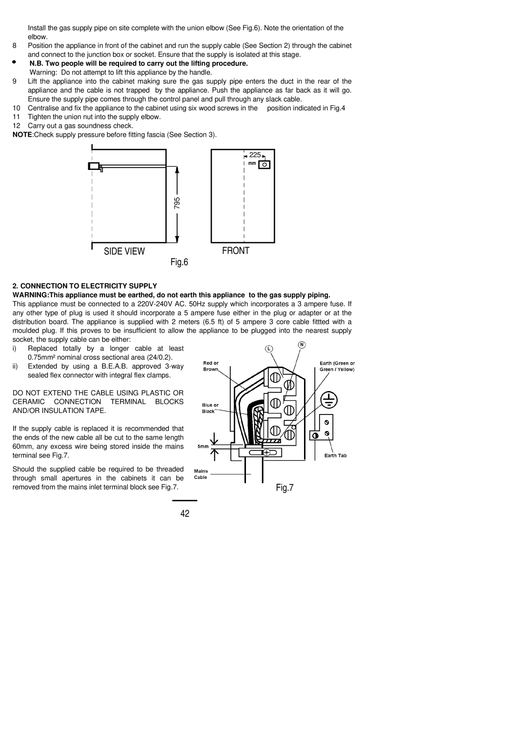 Zanussi ZDG 862 manual Front, Connection to Electricity Supply 