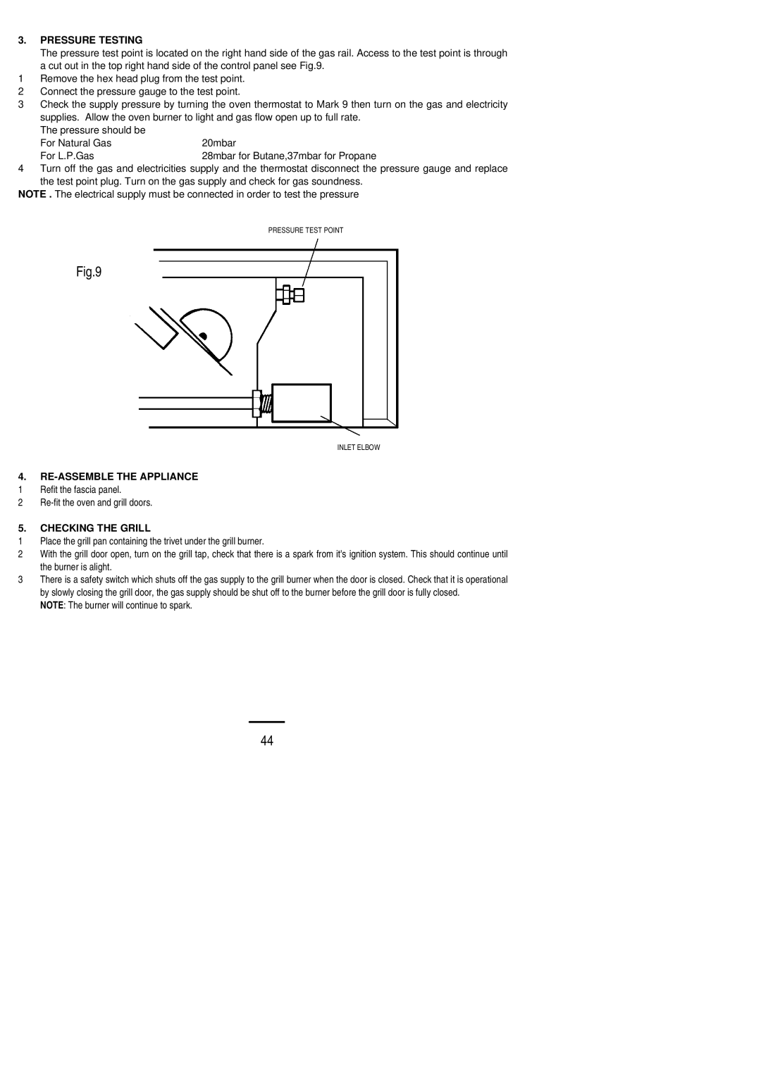 Zanussi ZDG 862 manual Pressure Testing, RE-ASSEMBLE the Appliance, Checking the Grill 