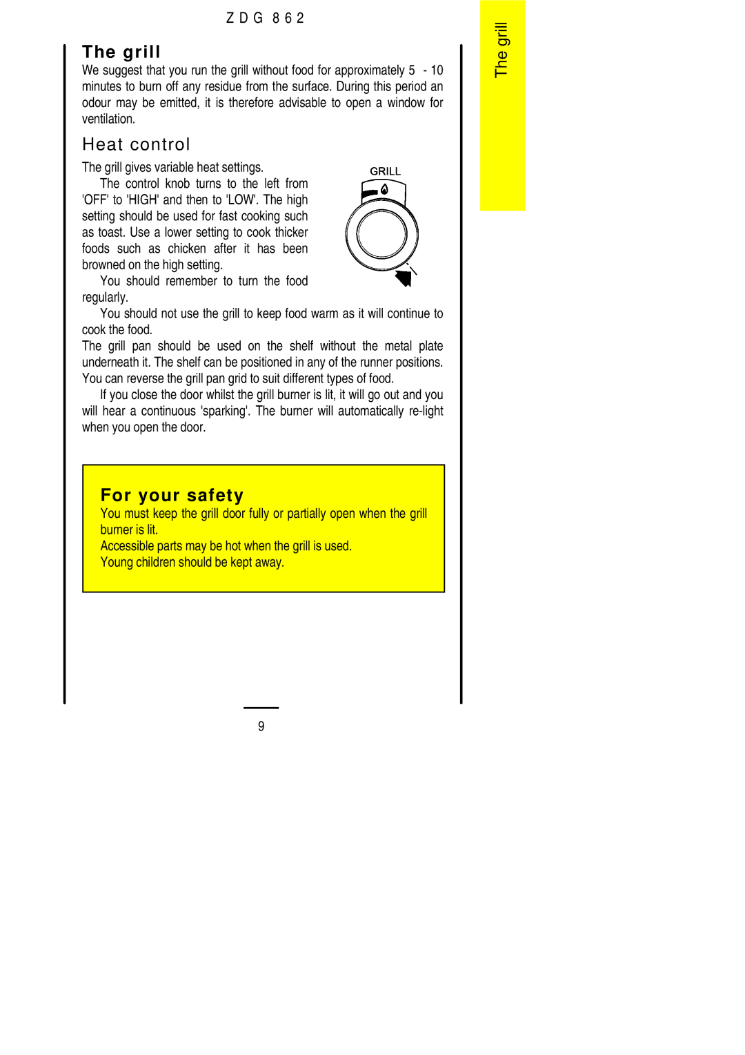 Zanussi ZDG 862 manual Heat control, Grill gives variable heat settings 