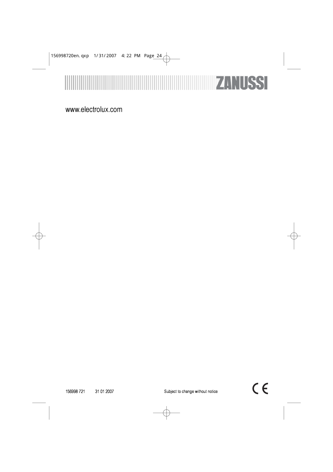 Zanussi ZDI 100 manual 156998720en.qxp 1/31/2007 422 PM Page, Subject to change without notice 