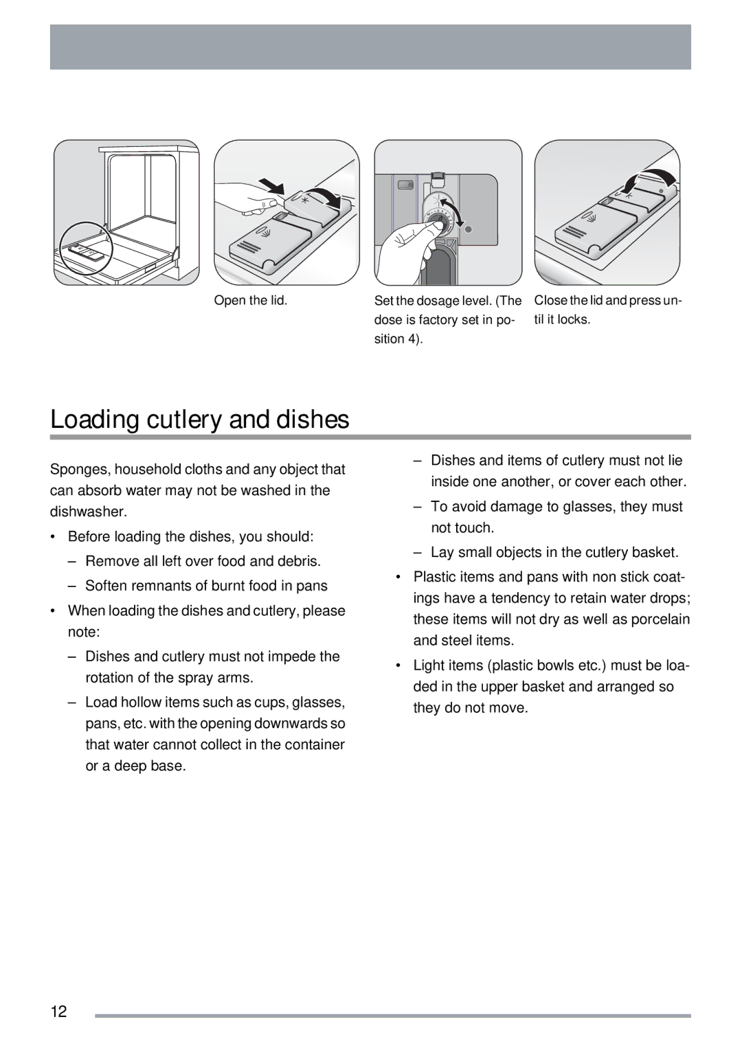 Zanussi ZDI 112 manual Loading cutlery and dishes 