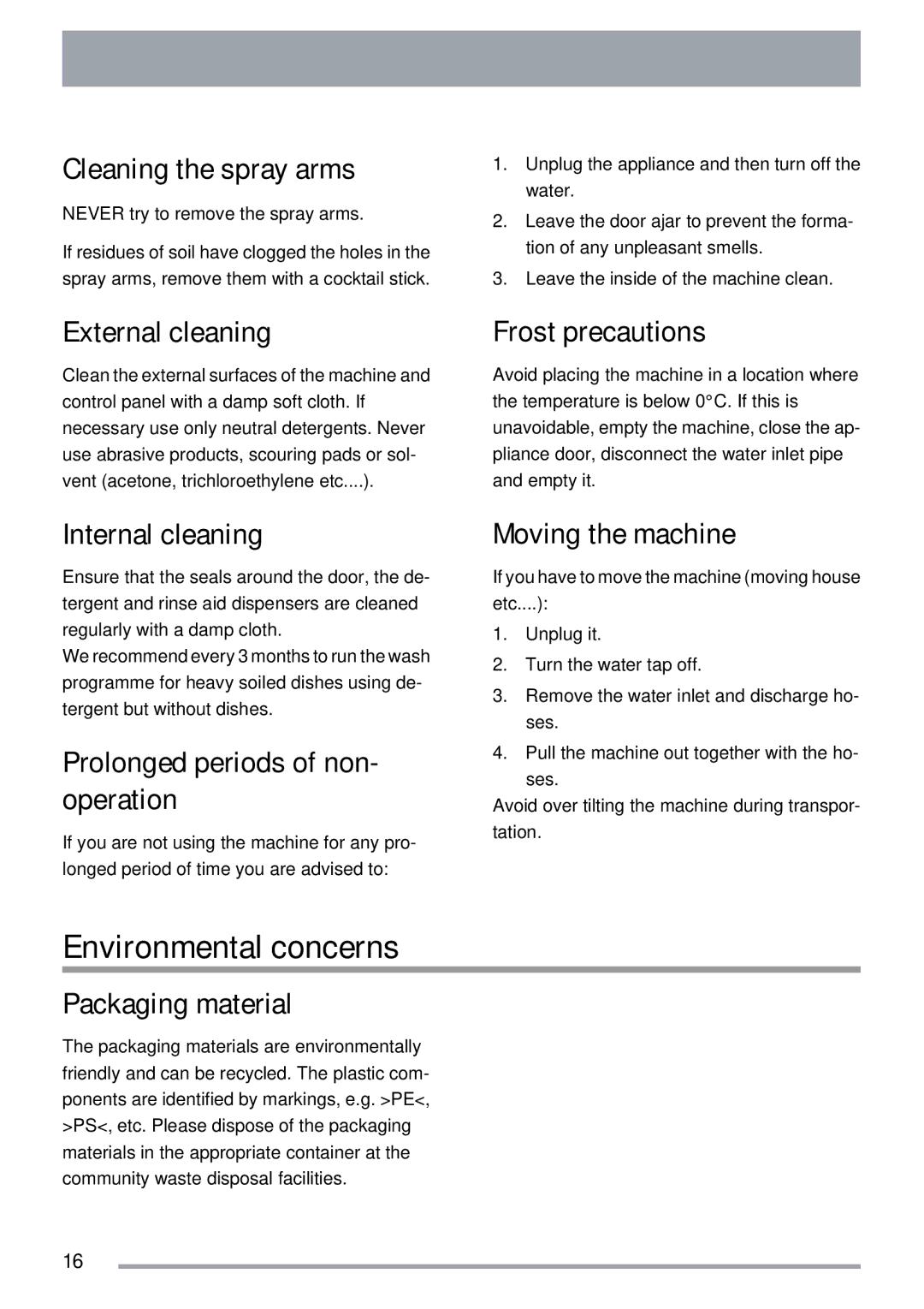 Zanussi ZDI 122 user manual Environmental concerns 