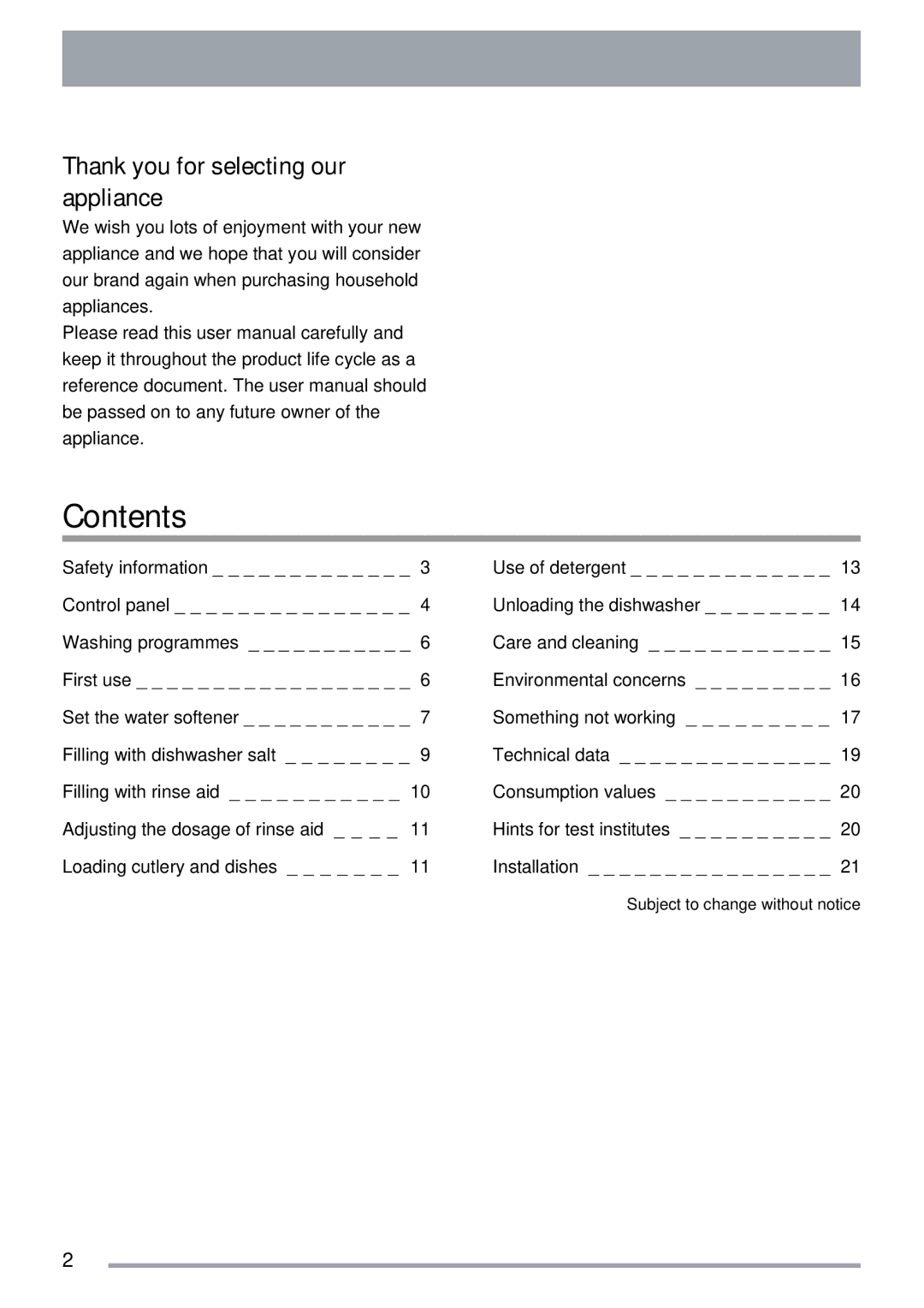 Zanussi ZDI 122 user manual Contents 