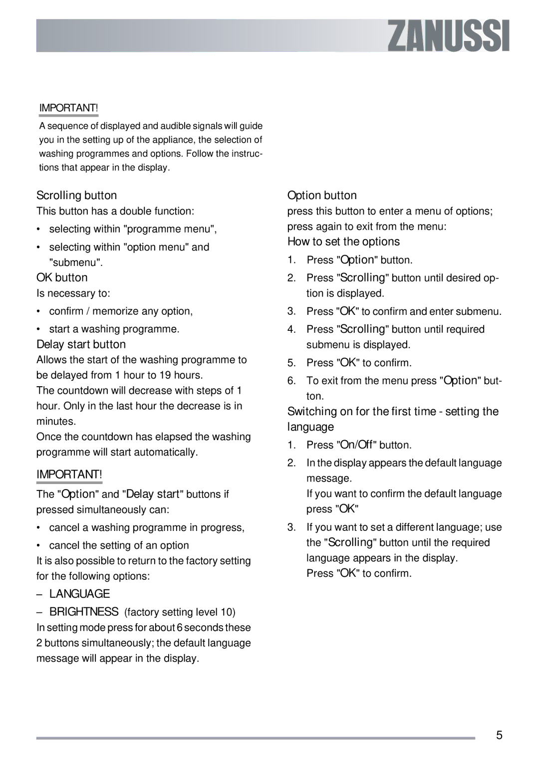 Zanussi ZDI 600 QX manual Language 