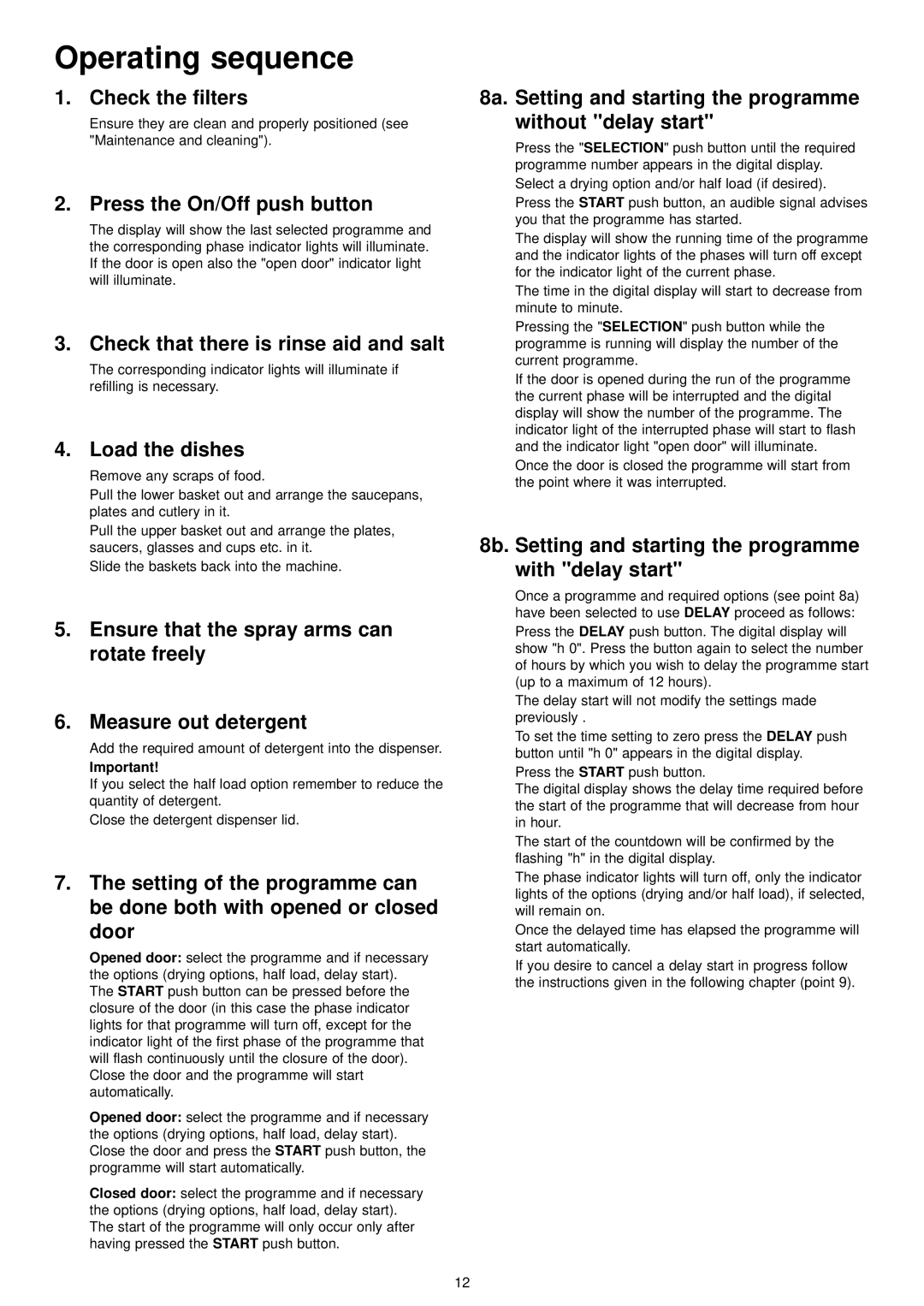 Zanussi ZDI 6895 QA, ZDI 6895 QX manual Operating sequence 