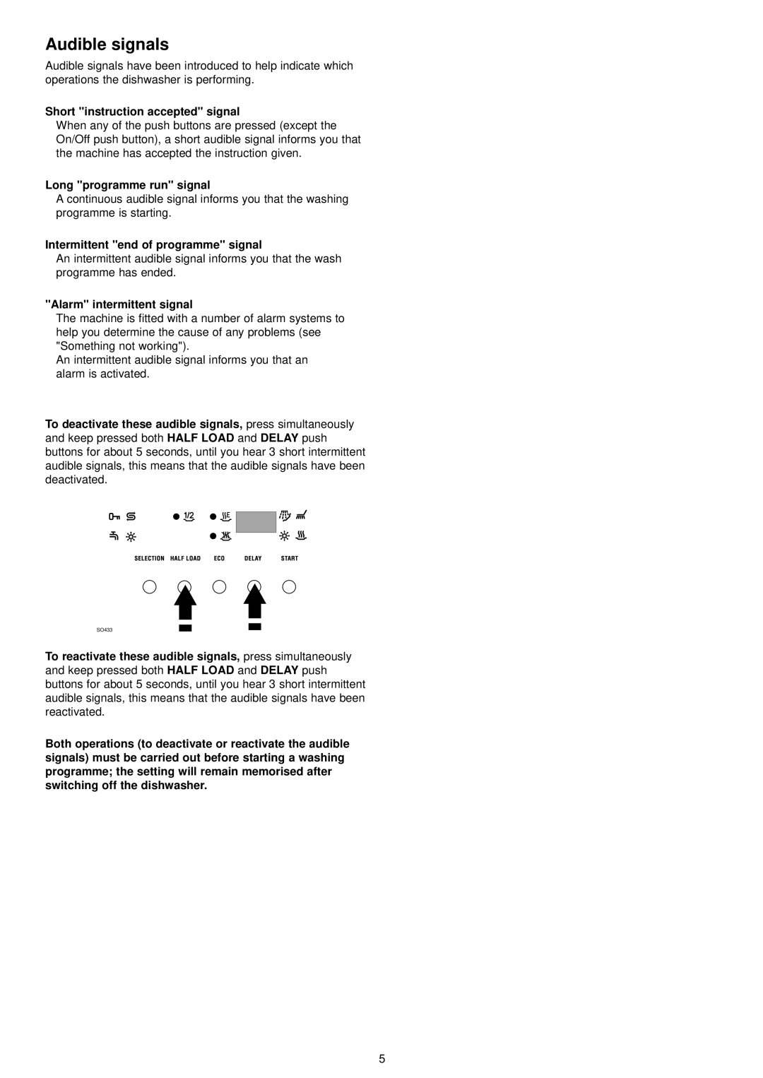 Zanussi ZDI 6895 QX, ZDI 6895 QA manual Audible signals, Half Load 