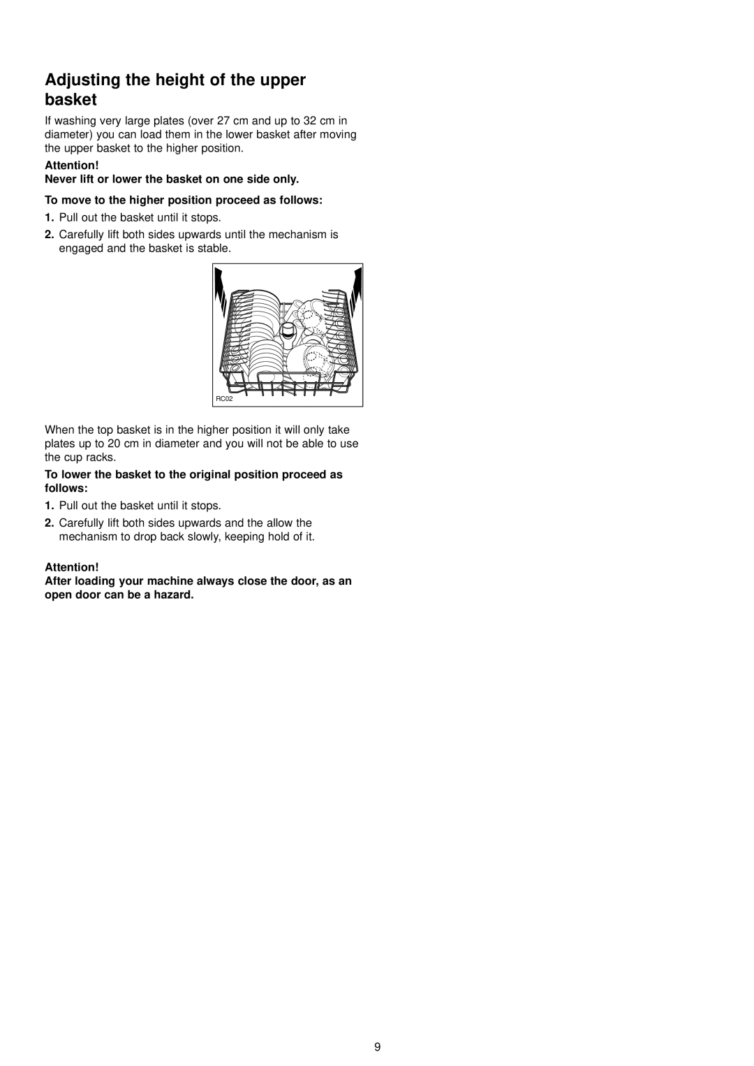 Zanussi ZDI 6895 QX, ZDI 6895 QA manual Adjusting the height of the upper basket, Pull out the basket until it stops 