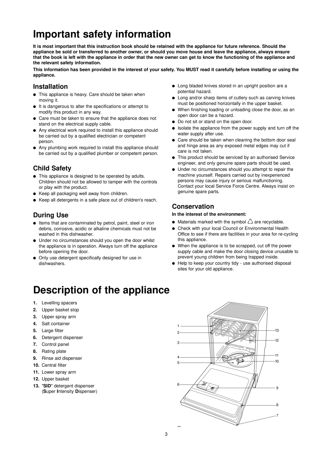 Zanussi ZDI 6895 SX manual Important safety information, Description of the appliance 