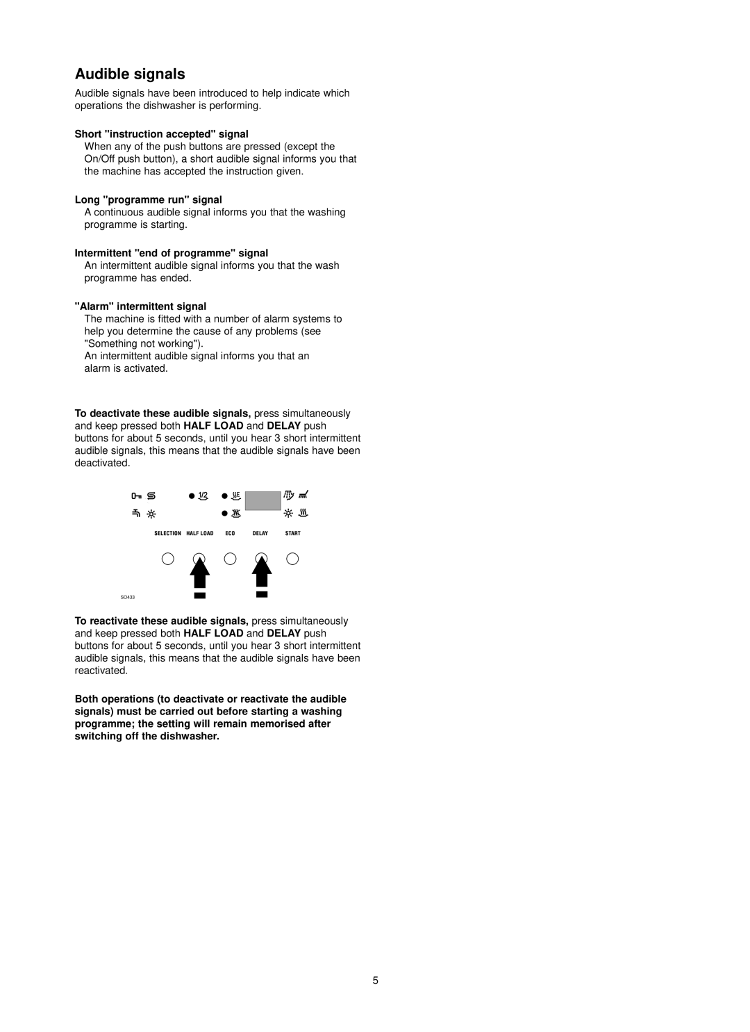 Zanussi ZDI 6895 SX manual Audible signals, Half Load 