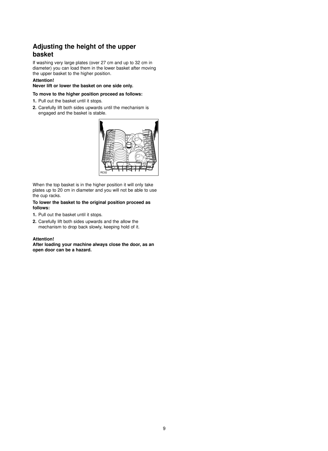 Zanussi ZDI 6895 SX manual Adjusting the height of the upper basket, Pull out the basket until it stops 